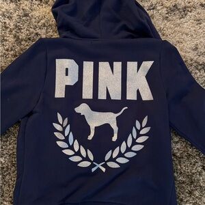 PINK Victoria's Secret Blue and Silver Hoodie Sweatshirt